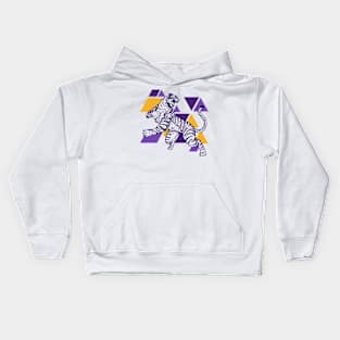 Retro Purple & Gold Tiger on the Attack // Vintage Geometric Shapes Background Kids Hoodie